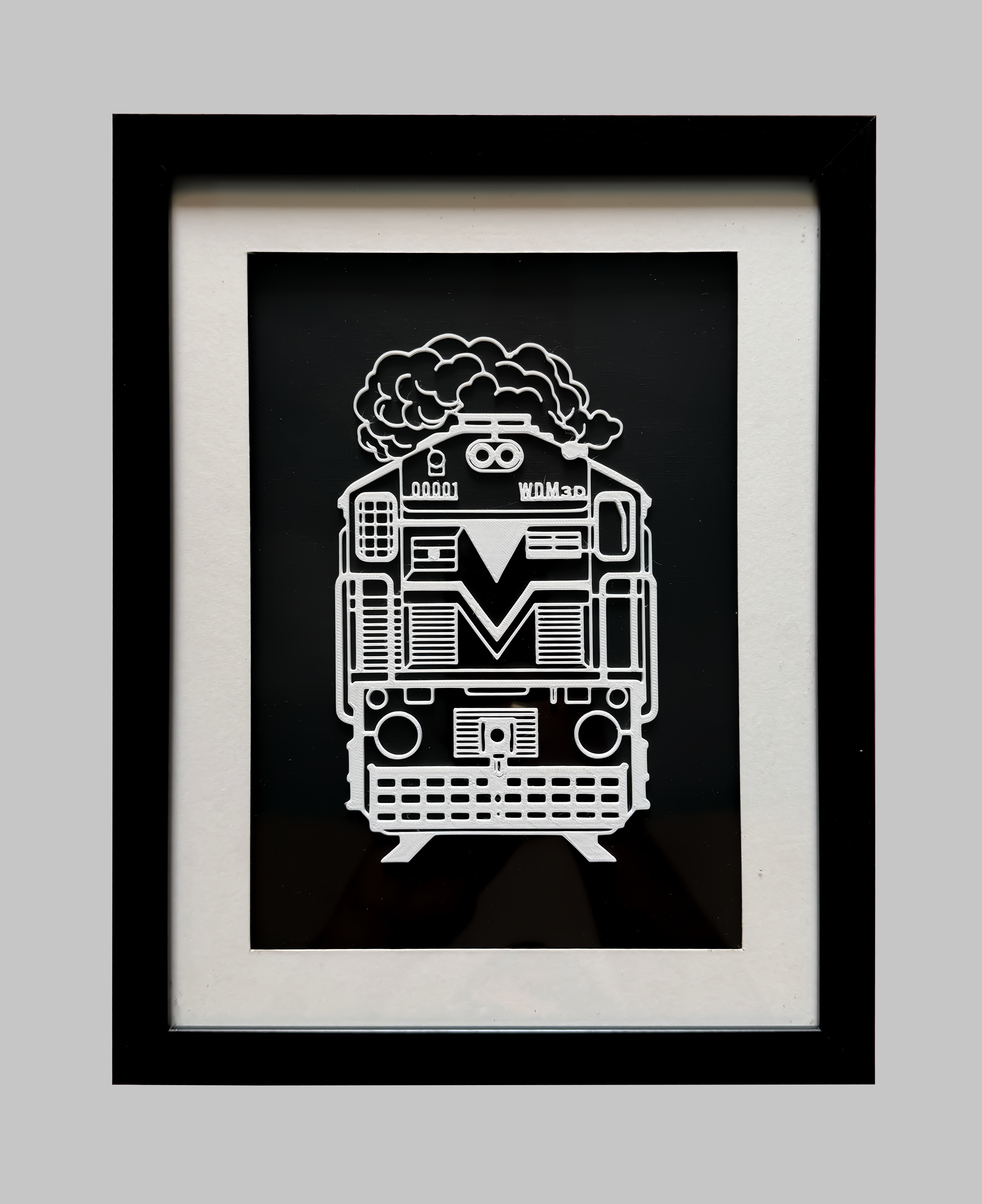 WDM-3D Diesel Locomotive Inspired 3D Wall Art Frame | Premium Indian Railway Train Silhouette | Modern Black & White Decor for Home, Office & Gifts