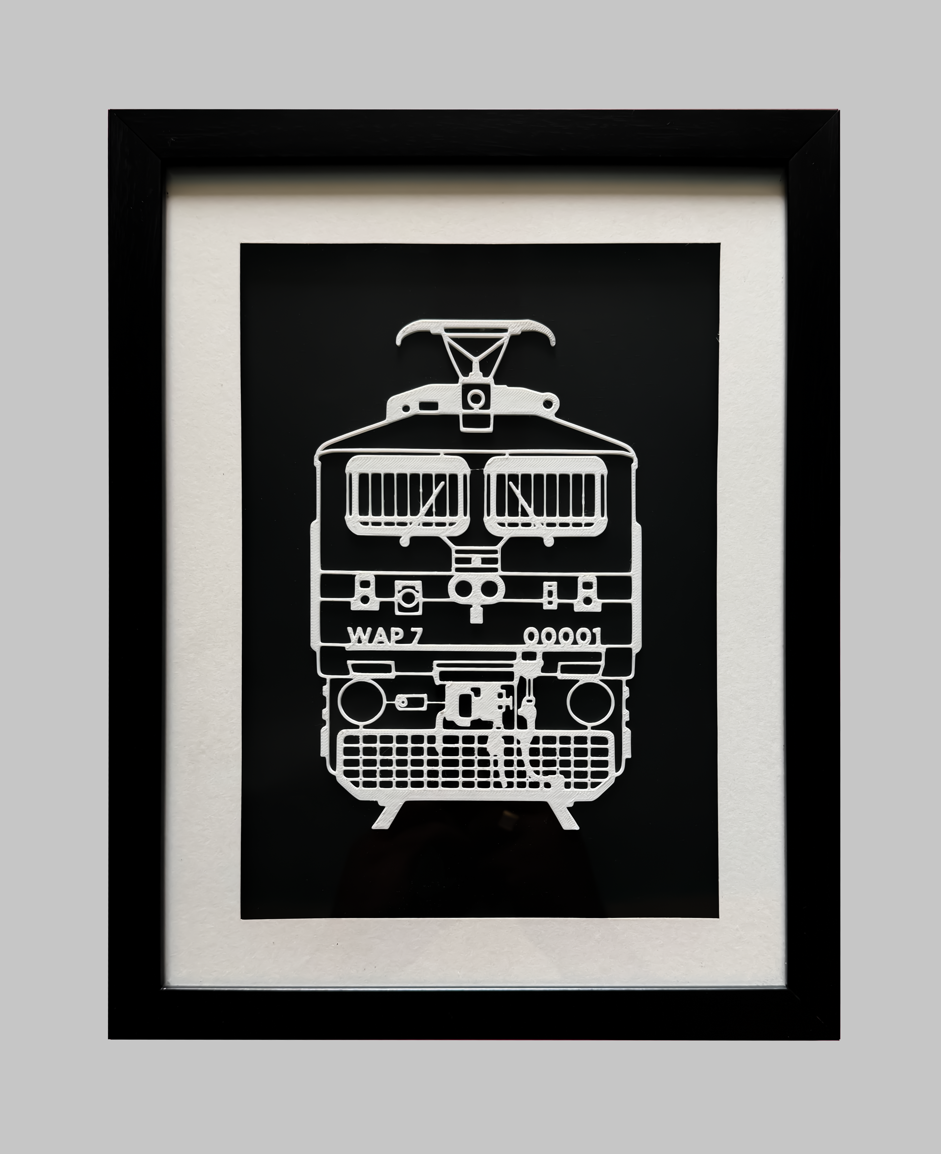 WAP-7 Electric Locomotive Inspired 3D Wall Art Frame | Premium Indian Railway Train Silhouette | Modern Black & White Decor for Home, Office & Gifts