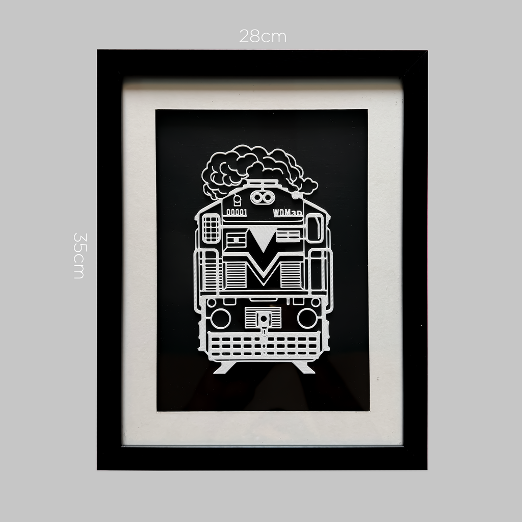 WDM-3D Diesel Locomotive Inspired 3D Wall Art Frame | Premium Indian Railway Train Silhouette | Modern Black & White Decor for Home, Office & Gifts
