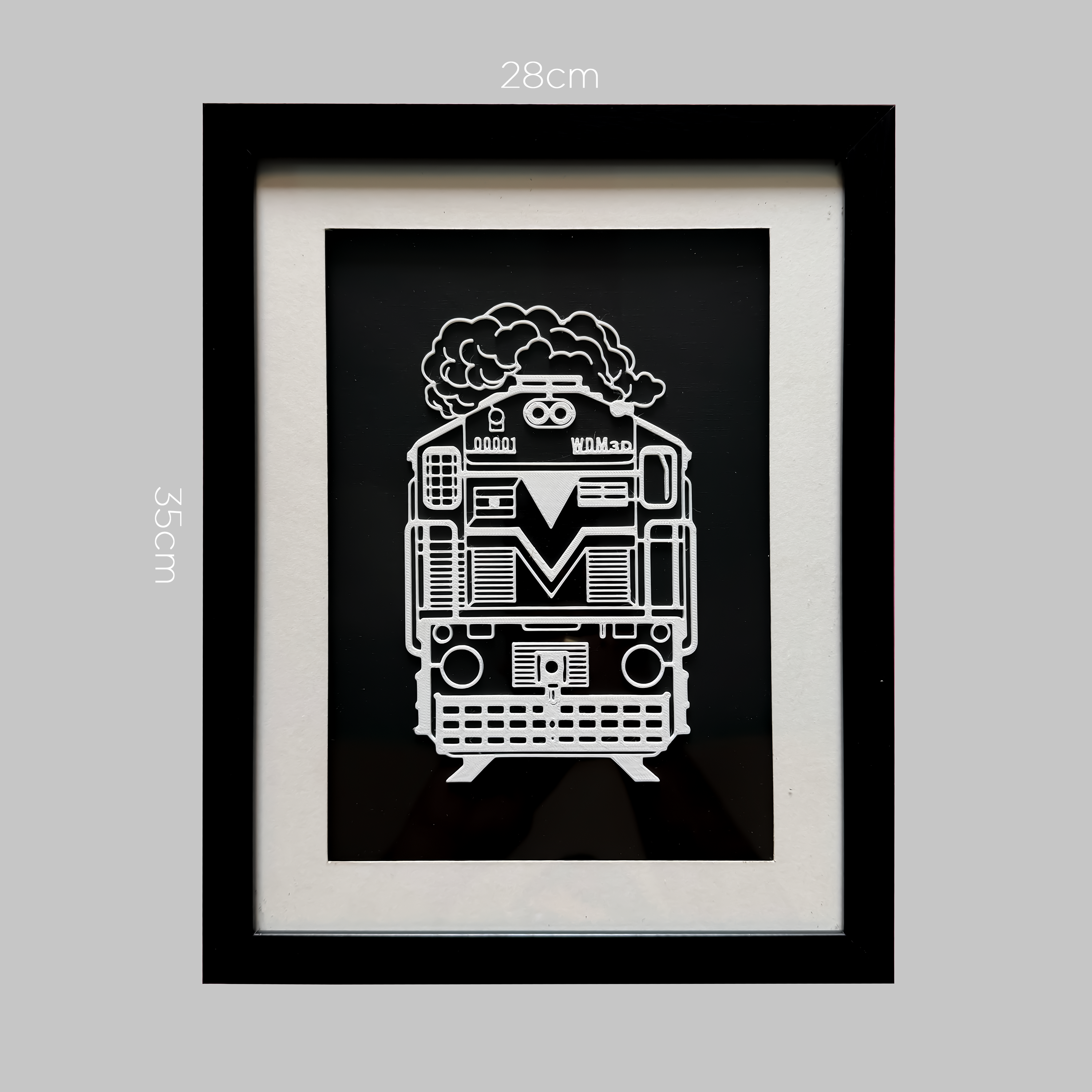 WDM-3D Diesel Locomotive Inspired 3D Wall Art Frame | Premium Indian Railway Train Silhouette | Modern Black & White Decor for Home, Office & Gifts