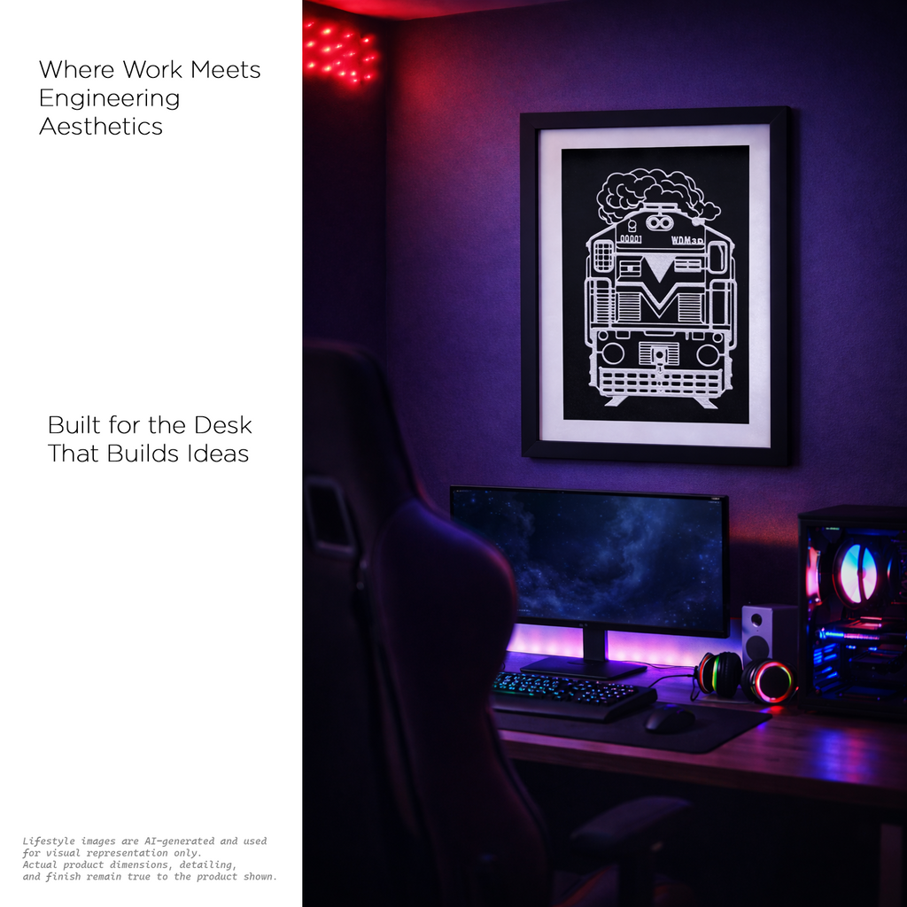 WDM-3D Diesel Locomotive Inspired 3D Wall Art Frame | Premium Indian Railway Train Silhouette | Modern Black & White Decor for Home, Office & Gifts