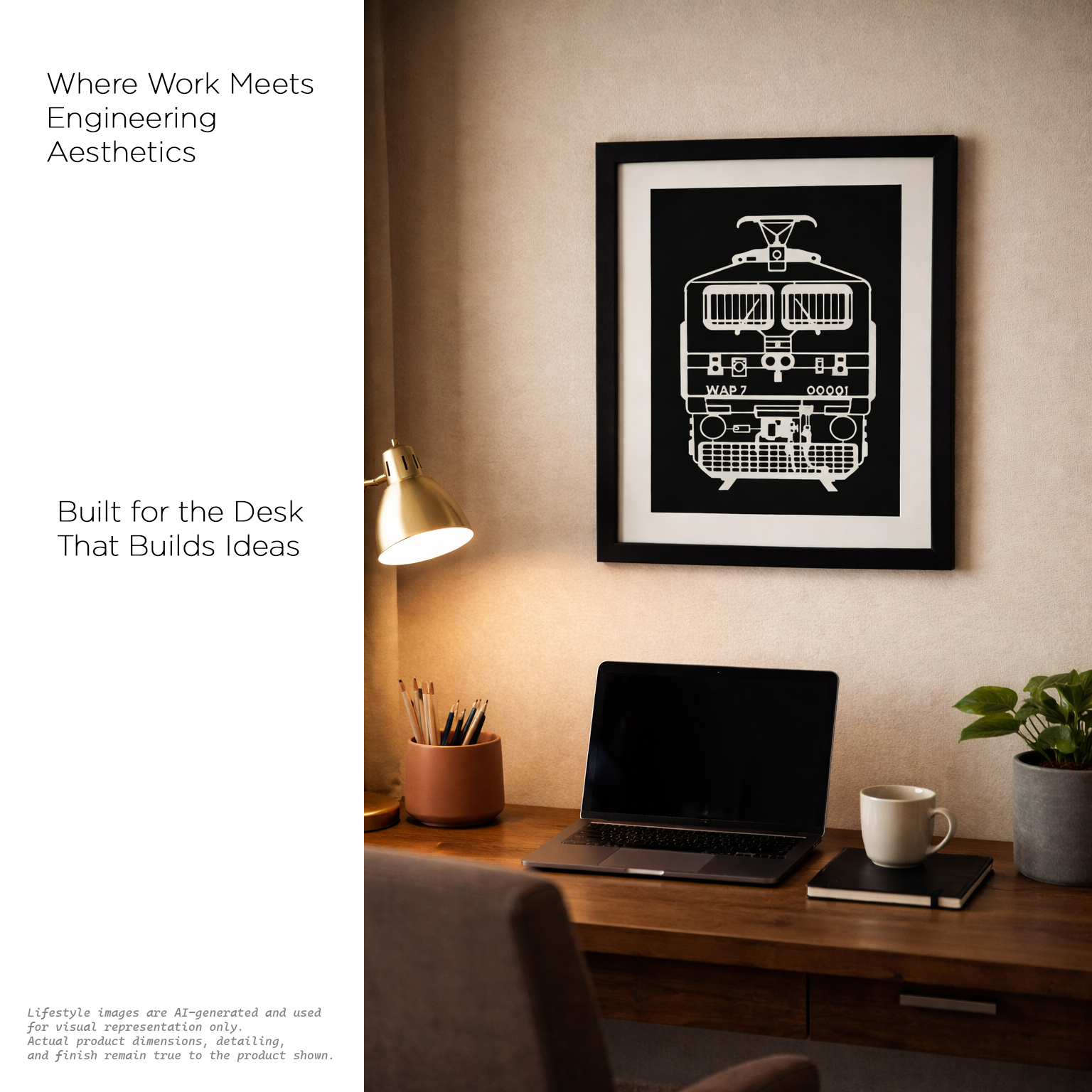 WAP-7 Electric Locomotive Inspired 3D Wall Art Frame | Premium Indian Railway Train Silhouette | Modern Black & White Decor for Home, Office & Gifts