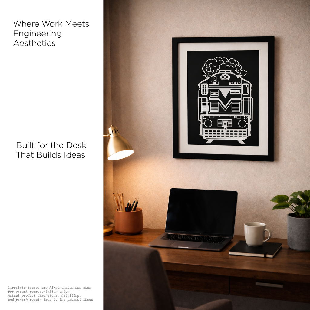 WDM-3D Diesel Locomotive Inspired 3D Wall Art Frame | Premium Indian Railway Train Silhouette | Modern Black & White Decor for Home, Office & Gifts