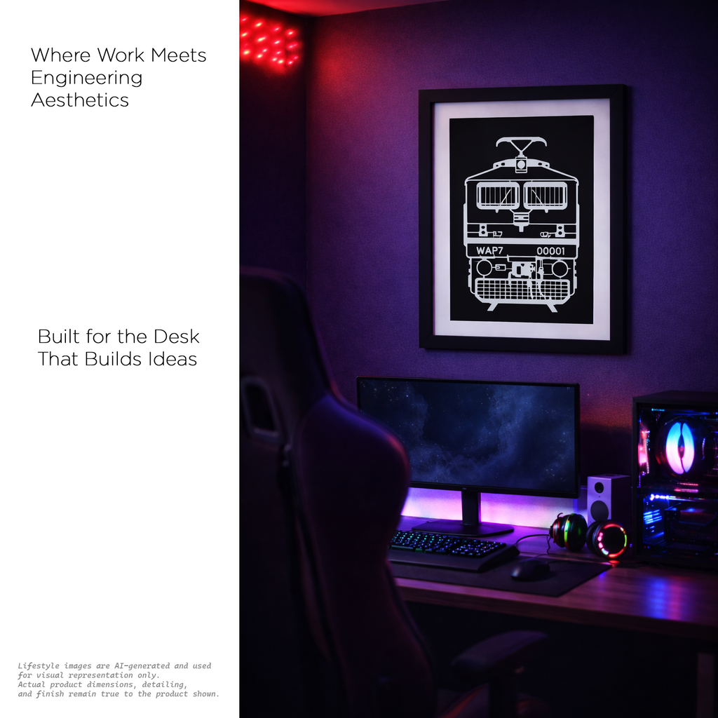 WAP-7 Electric Locomotive Inspired 3D Wall Art Frame | Premium Indian Railway Train Silhouette | Modern Black & White Decor for Home, Office & Gifts